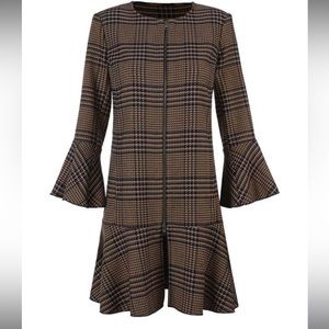 CAbi Brown Tartan Flounce Trumpet-Sleeve Zip-Up Jacket